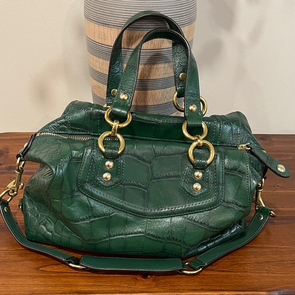 Coach Forest Green Croc-Embossed Satchel - Picture 2 of 4